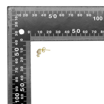 Clear CZ Mushroom Gold Silver Stud Earrings, Sku#A177