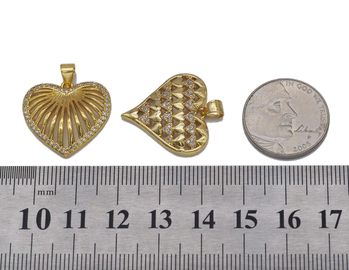 Gold CZ Hollow Fav Heart Charm, Sku#JL132