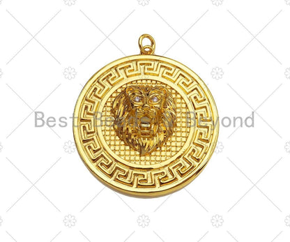 Gold Silver Embossment Lion Head Charm, Medallion Charms, Silver/Gold Lion Head Pendant,Lion Necklace Charms, 35x38mm, Sku#L453