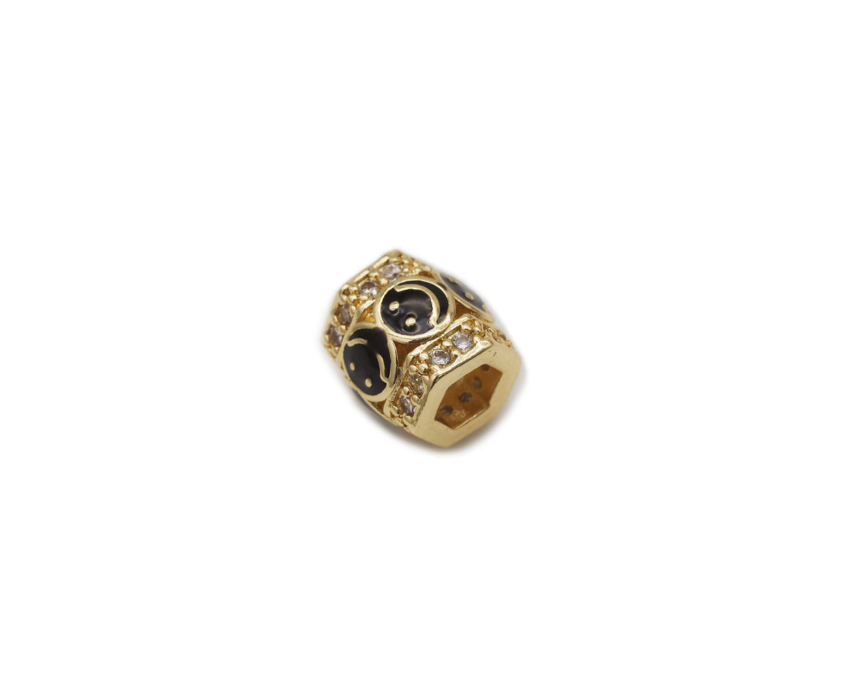 CZ Enamel Smiley Face On Tube Spacer Beads, Sku#LD277