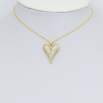 Clear CZ Gold Arrow Point Heart Shape Charm Pendant, Sku#LD654