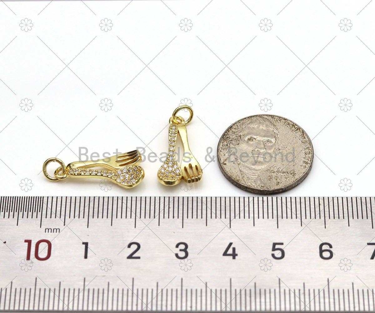CZ Micro Pave Spoon Fork Shape Pendant, 18K Gold Filled Spoon Fork Charm, Necklace Bracelet Charm Pendant,Sku#LD166