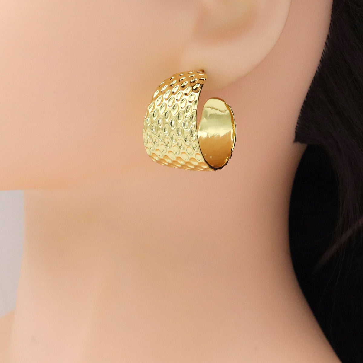 Gold Silver Chunky Hammered Half Hoop Earrings, Sku#LD601