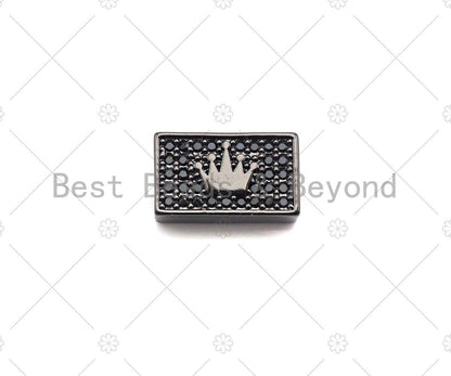 Black CZ Large Hole Embossment Crown Spacer Micro Pave Beads, Cubic Zirconia Cuboid Spacer Beads, Men's Bracelet Findings,13x8mm, SKU#LD11