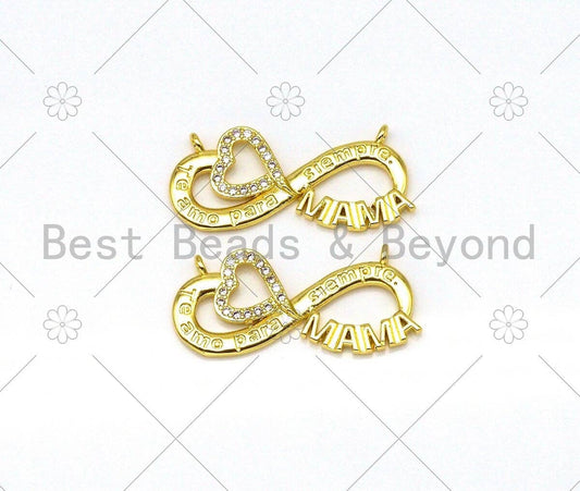 CZ Micro Pave Heart and MAMA On Infinity Shape Pendant,18K Gold Filled CZ Charm, Mother's Day Necklace Bracelet Charm,31x14mm,Sku#LK389