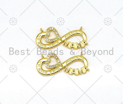 CZ Micro Pave Heart and MAMA On Infinity Shape Pendant,18K Gold Filled CZ Charm, Mother's Day Necklace Bracelet Charm,31x14mm,Sku#LK389