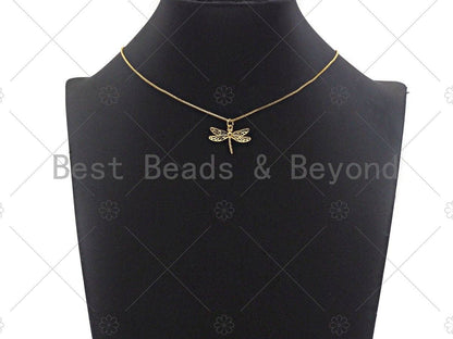 CZ Micro Pave Dragonfly Shape Pendant/Charm,Dragonfly  Cubic Zirconia Pendant, Silver/Gold Tone,24x17mm,Sku#L316