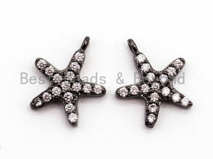 CZ Micro Pave Small Starfish Pendant/Charm, Cubic Zirconia Pendant in Gold Rose gold Black Silver, Fashion Jewelry Findings, 9x10mm, sku#B77