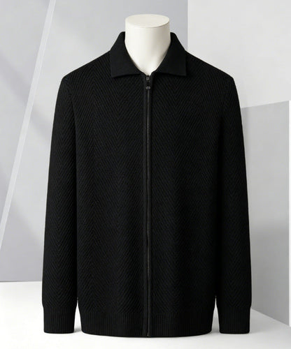 Solid-color Cardigan Zip-up Mens Jacket