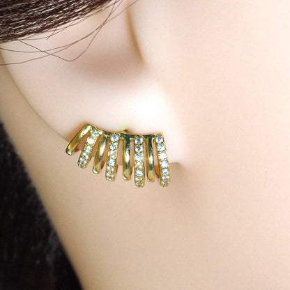 Gold Silver Swirl Huggie Shape Stud Earrings, Sku#B348