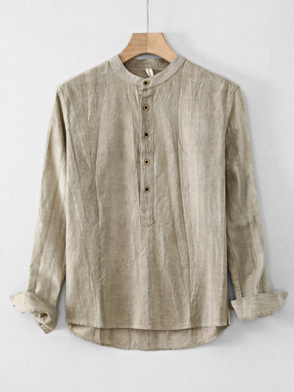 New Mens Ramie Minimalist Casual Shirt