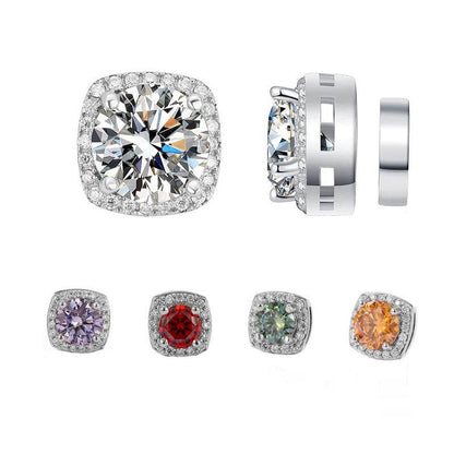 S925 Magnetic Multicolor Moissanite Square Halo Stud Earrings for Men Women, 0.5/1ct Round Cut