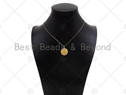 Colorful CZ Micro Pave Virgin Mary On Round Coin Shape Pendant,18K Dainty Gold Medallion Charm, Necklace Bracelet Charm,19x21mm,Sku#JL45