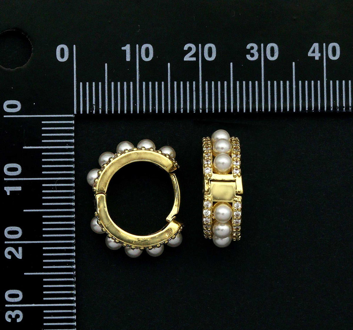 CZ Pearl Huggie Earrings, Sku#B177