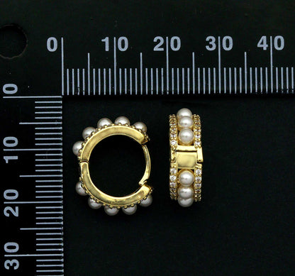 CZ Pearl Huggie Earrings, Sku#B177