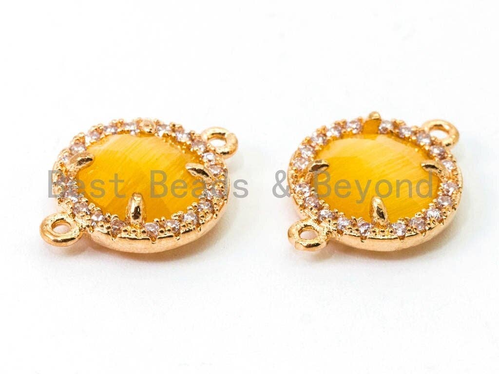 Round Bezel Connector with Faceted Cat's Eye Stone, 12x15mm, sku#A75