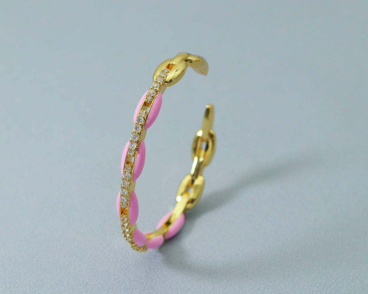 CZ Enamel Oval Link Bangle Bracelet, Sku#X316
