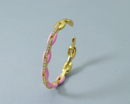CZ Enamel Oval Link Bangle Bracelet, Sku#X316