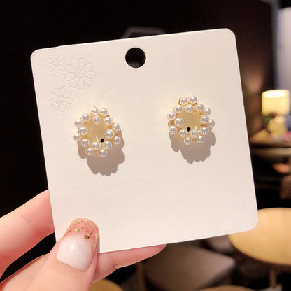 Geometric Pearl Flower Earrings