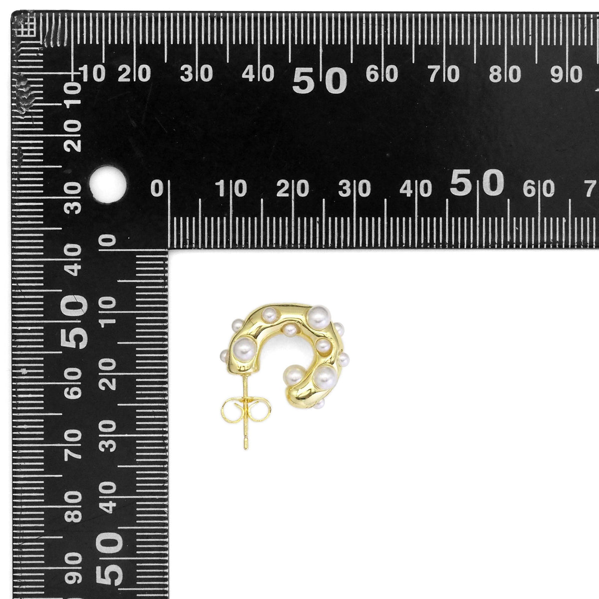 Gold Pearl Thick Stud Earrings, Sku#LX200