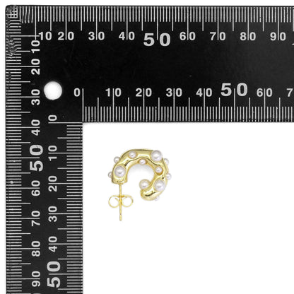 Gold Pearl Thick Stud Earrings, Sku#LX200