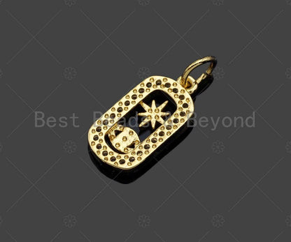 CZ Micro Pave Evil Eye North Star On Oval  Shape Pendant/Charm,Cubic Zirconia Charm, Necklace Bracelet Charm Pendant,8x15mm, Sku#LK237