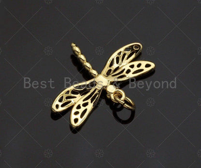 CZ Micro Pave Dragonfly Shape Pendant/Charm,Dragonfly  Cubic Zirconia Pendant, Silver/Gold Tone,24x17mm,Sku#L316