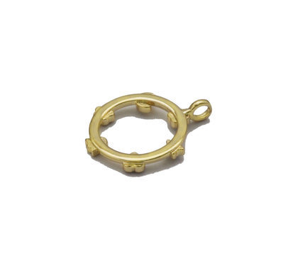 CZ Gold Heart Moon Star Flower On Round Ring Charm, Sku#LK766