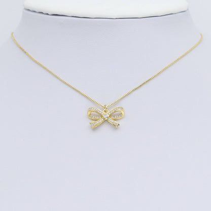 Clear CZ Gold Silver Bow Charm Pendant, Sku#A314