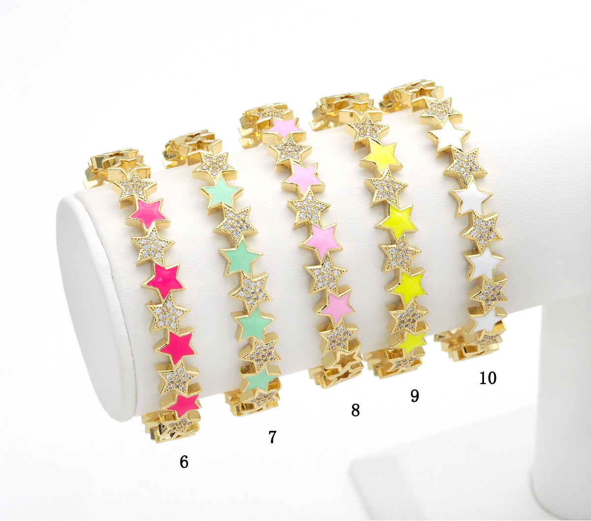 CZ Enamel Star Adjustable Bracelet, Sku#X362