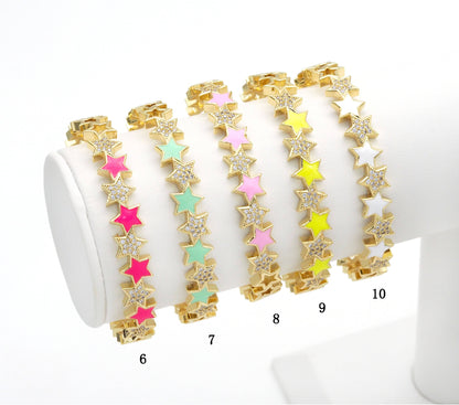 CZ Enamel Star Adjustable Bracelet, Sku#X362