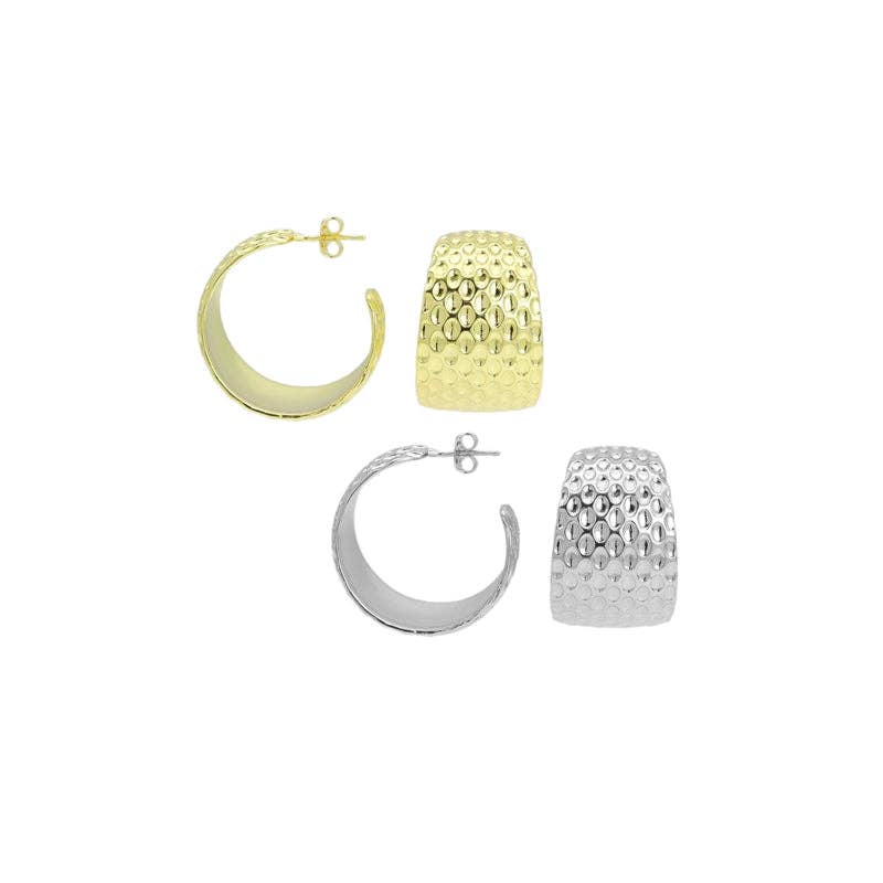 Gold Silver Chunky Hammered Half Hoop Earrings, Sku#LD601