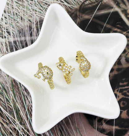 CZ Pave Gold Fish Snail Dolphin Ring, Sku#LK736