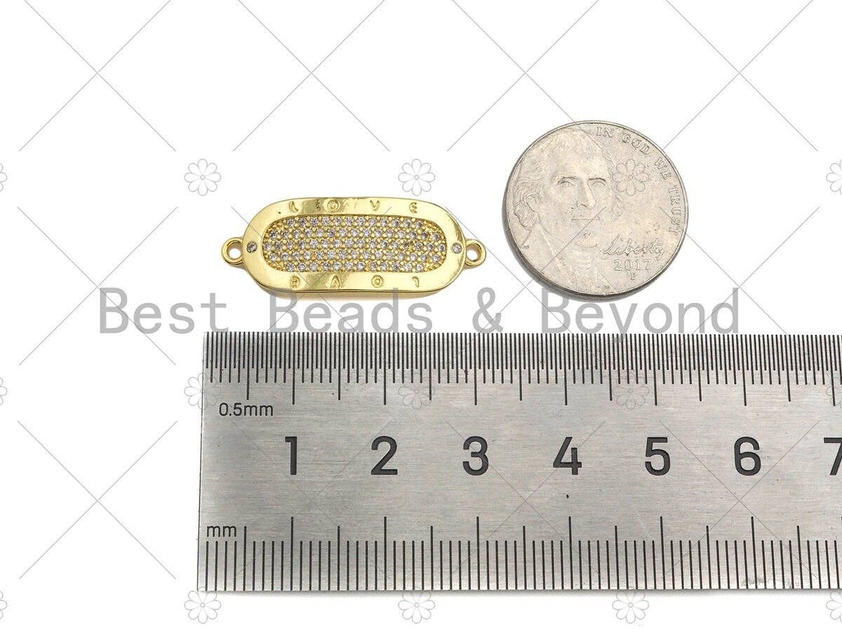 CZ Micro Pave Oval Shape Connector, Clear CZ Bar Connector, 18K Gold Bracelet Connector, 11x30mm, Sku#LK313
