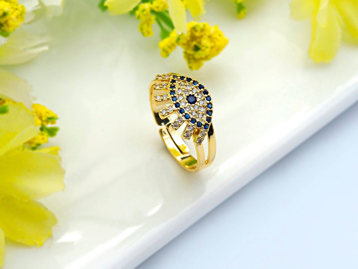 CZ Evil Eye With Long Eyelash Adjustable Ring, SKu#X14