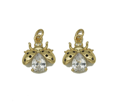 Gold Teardrop CZ Ladybug Charm, Sku#LD315
