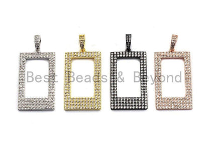 Clear CZ Micro Pave Hollow out Rectagular Shape Pendant, Gold/Rose Gold/Silver/Gunmetal Geometric Frame shape pendant, 20x45mm, sku#X58