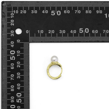 CZ Gold Silver Pearl Hoop Earrings, Sku#B360