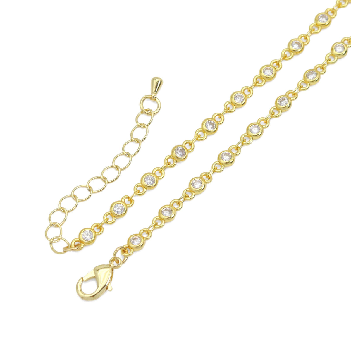 Gold Silver CZ Chain Pink Chevron Point Pendant Necklace, Sku#A184
