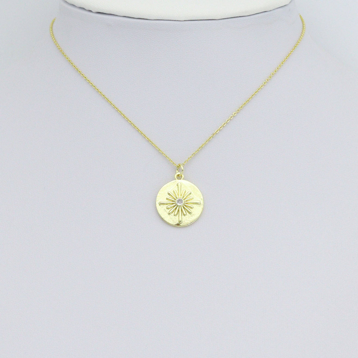Gold Flower On Round Coin Charm Pendant,Sku#LX864