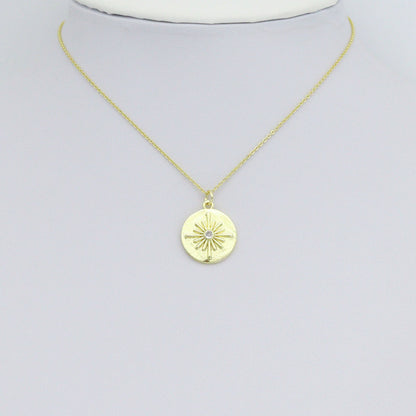 Gold Flower On Round Coin Charm Pendant,Sku#LX864