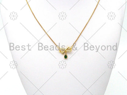Emerald Green Teardrop CZ Micro Pave Bowknot Shape Pendant/Charm,18K Gold Filled Charm, Necklace Bracelet Charm Pendant,20x19mm,Sku#LK401