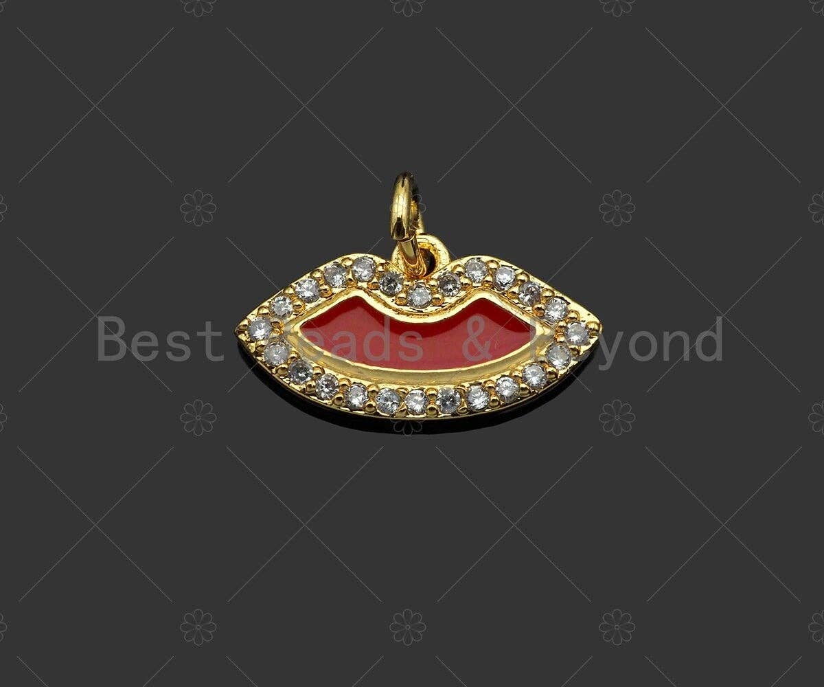 CZ Micro Pave Red Enamel Lip Pendant,Sku#L501