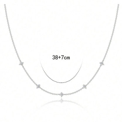 18K Gold Plated Tiny Blue Flower Necklace For Women, Gold Color Cute Pendant Necklace, Trendy Female Fashion Jewelry | Cubic Zirconia