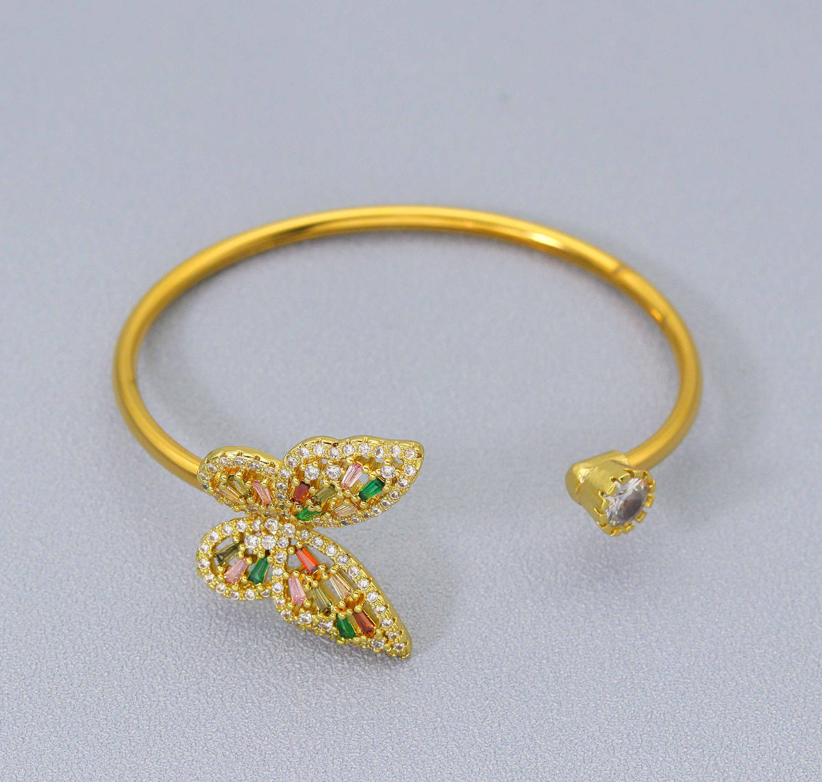 CZ Gold Silver Butterfly Cuff Bracelet, Sku#B205