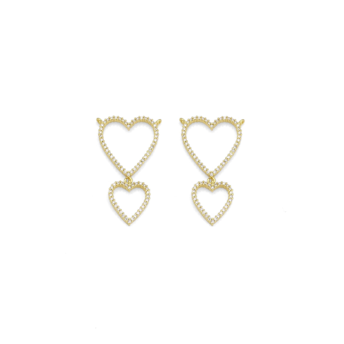 Gold CZ Twin Heart Necklace Connector Charm, Sku#LK881