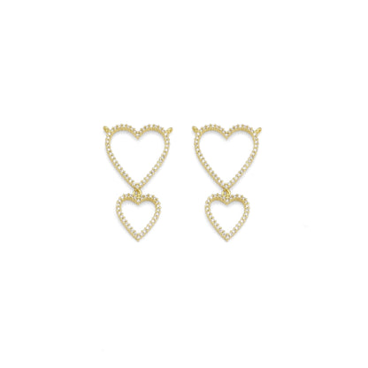 Gold CZ Twin Heart Necklace Connector Charm, Sku#LK881