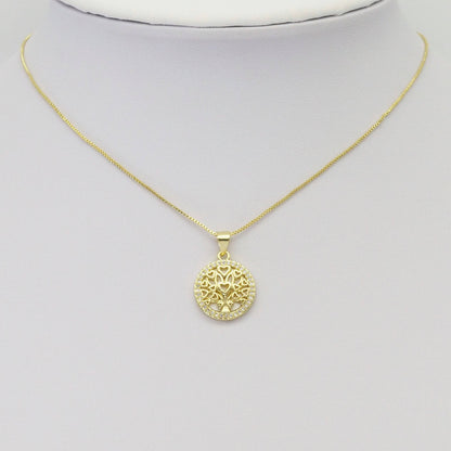 Clear CZ Gold Heart Tree On Mother of Pearl Charm, Sku#LK889