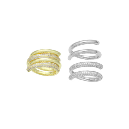 Plain Gold Clear CZ Doule Line Ring set , Sku#LD609