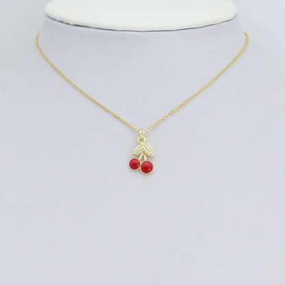Clear CZ Red Enamel Gold Cherry Charm Pendant,Sku#LK1221